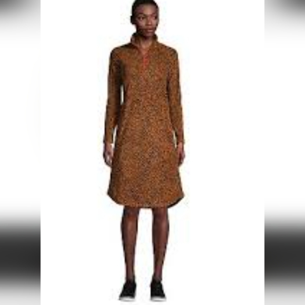 Lands' End Long Sleeve Brown Patterned Dress